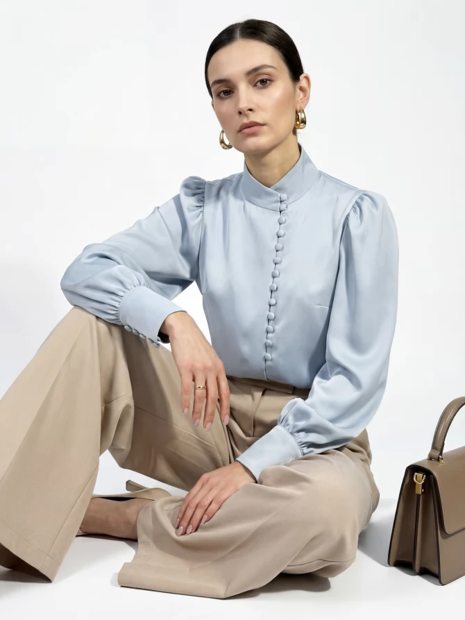 Блуза-косоворотка много пуговиц OD-550-20 серо-голубой