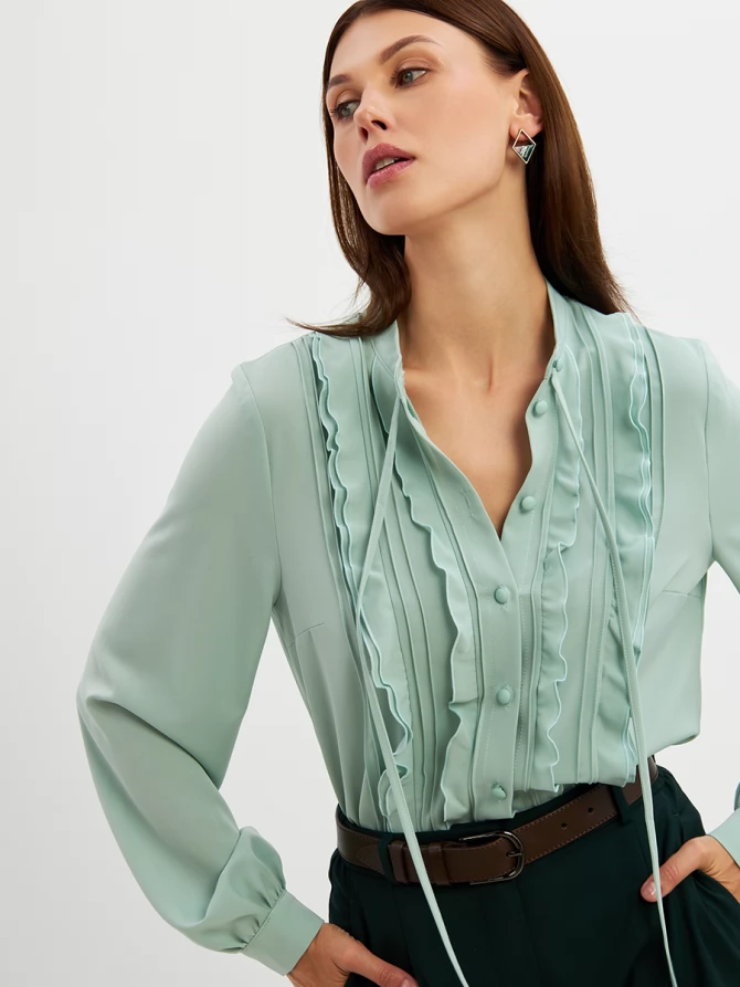 Блузка с рюшами OD-976-3 зеленый