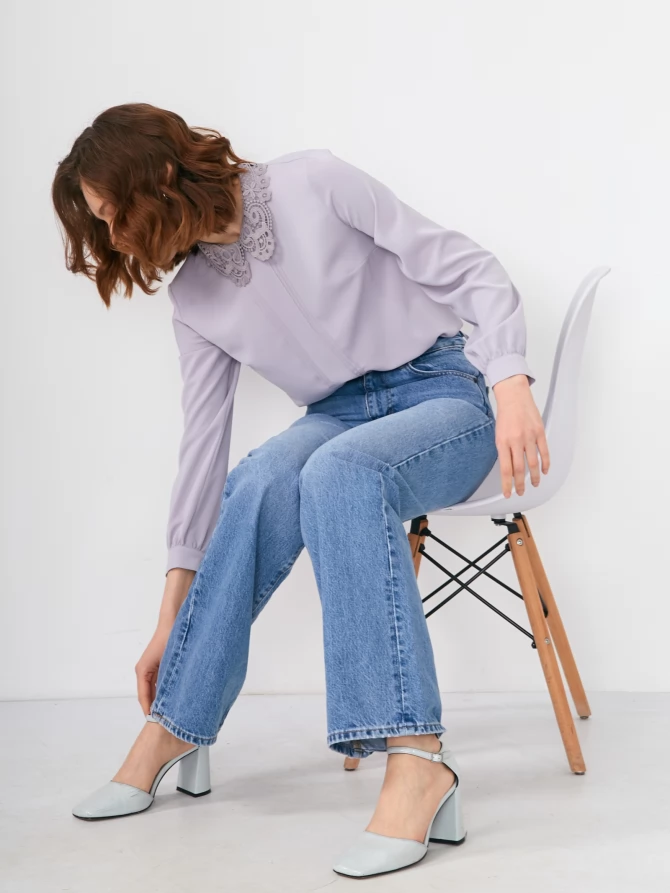 Блузка с кружевным воротником OD-861-4 светло-сиреневая