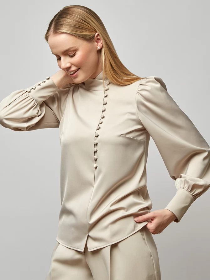 Блуза-косоворотка много пуговиц OD-550-17 светло-коричневый