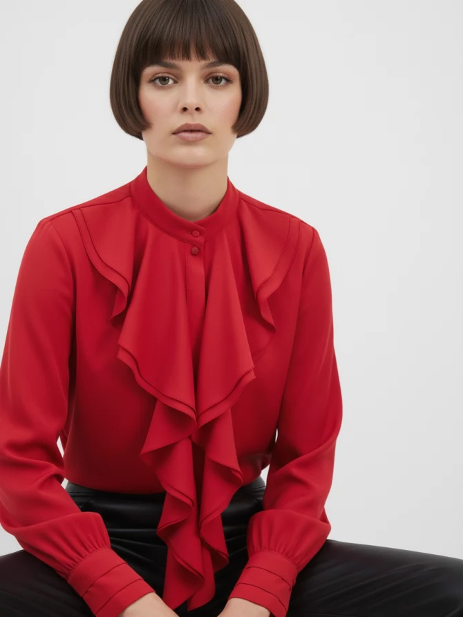 Блузка с отлетными рюшами OD-914-4 красный