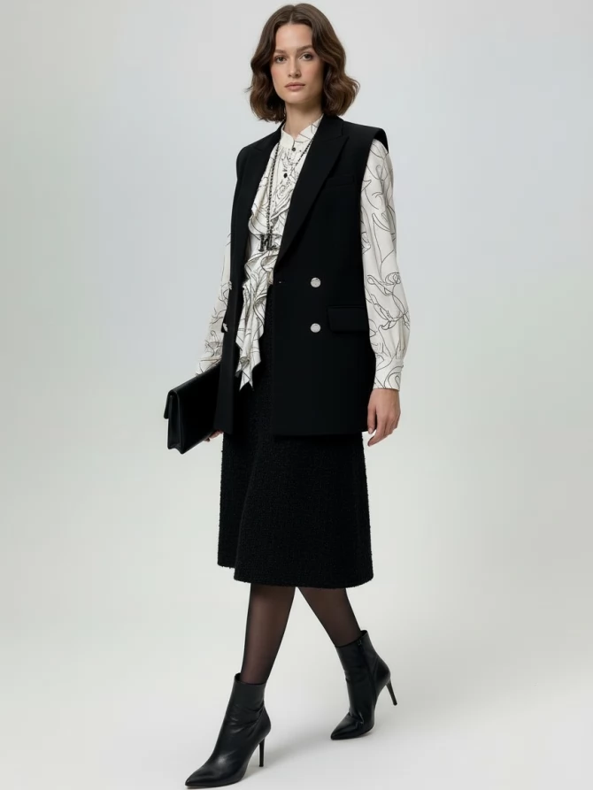 Блузка с отлетными рюшами OD-914-6 молочный с черным