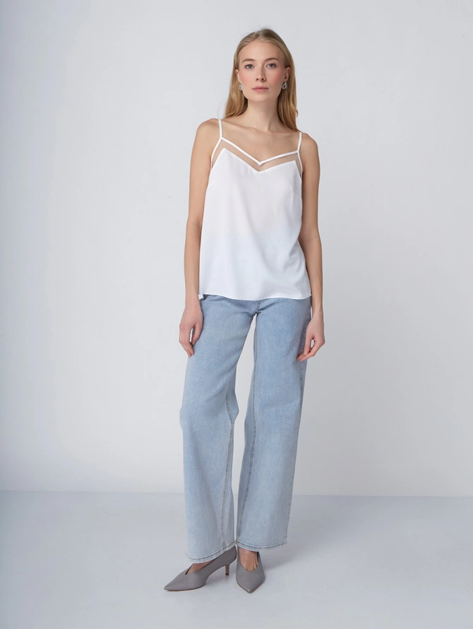 Топ с сеткой на бретелях OD-875-1 белый