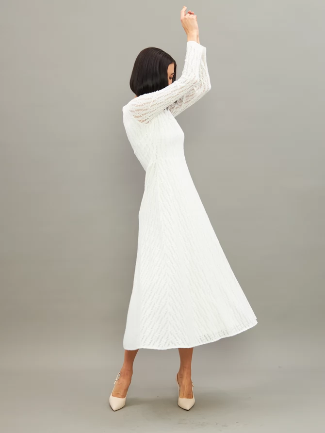Платье из трикотажного кружева OD-904-1 белое