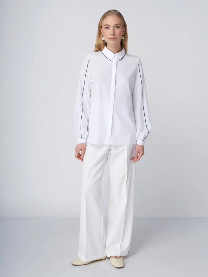 Блузка с контрасной строчкой OD-871-1 белый