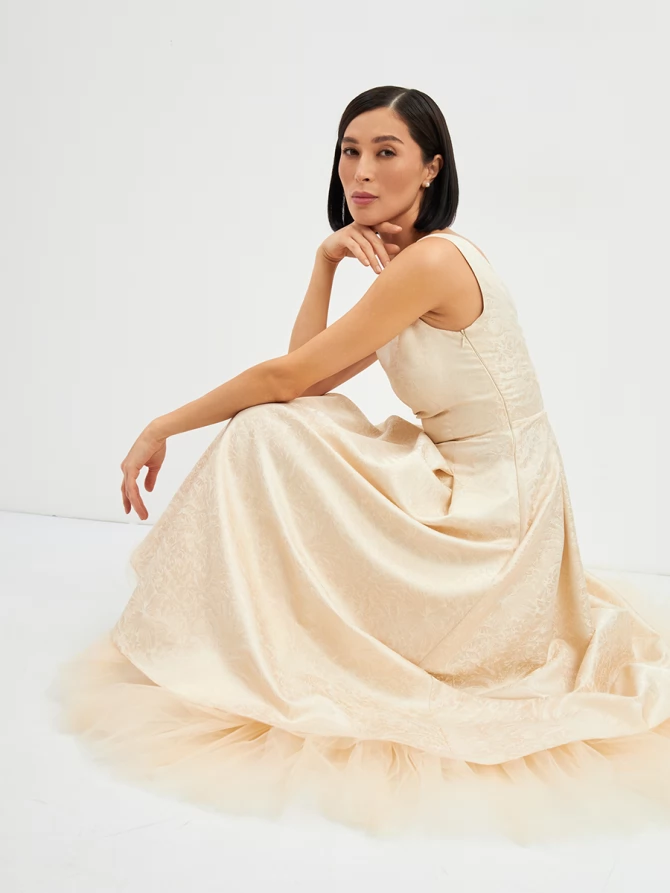 Платье из жаккарда OD-939-1 сливочный