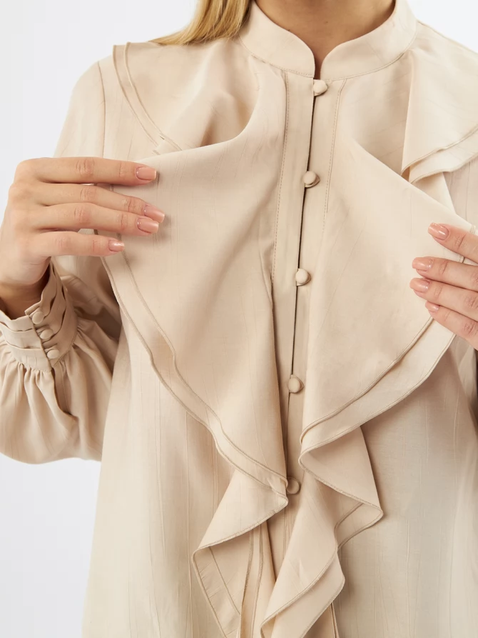 Блузкас отлетными рюшами OD-914-1 бежевый