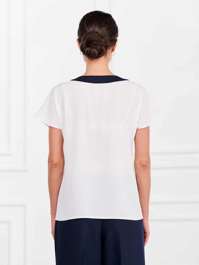 Блузка с контрастной отделкой OD-859-1 белый+синий