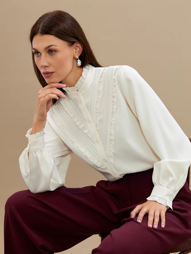 Блузка с рюшами OD-884-5 сливочный