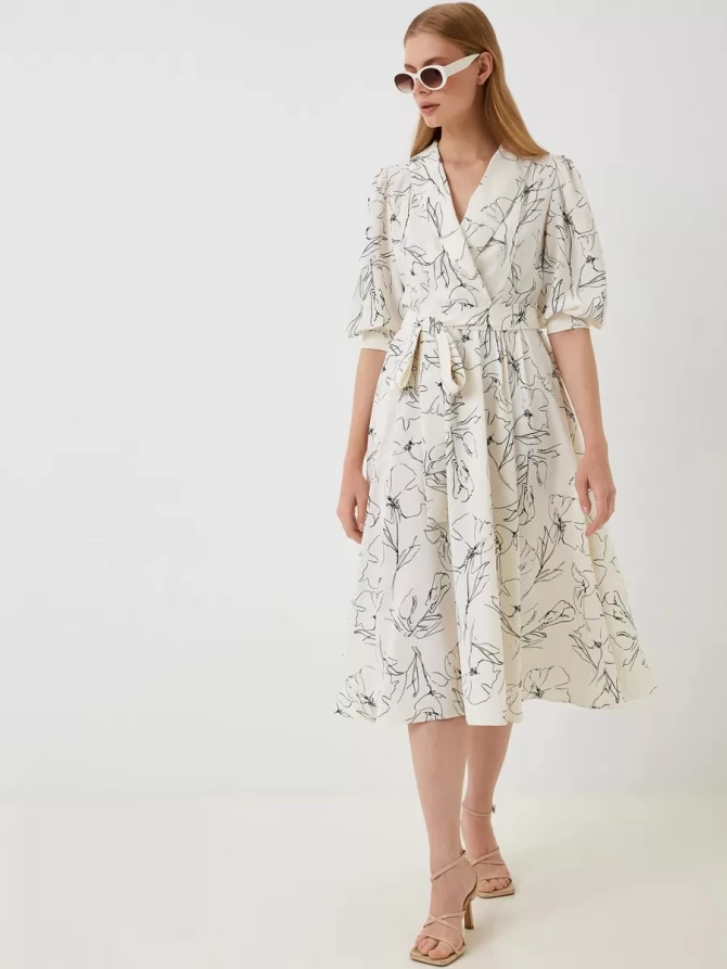 Платье с шалевым воротником OD-811-2 молочный