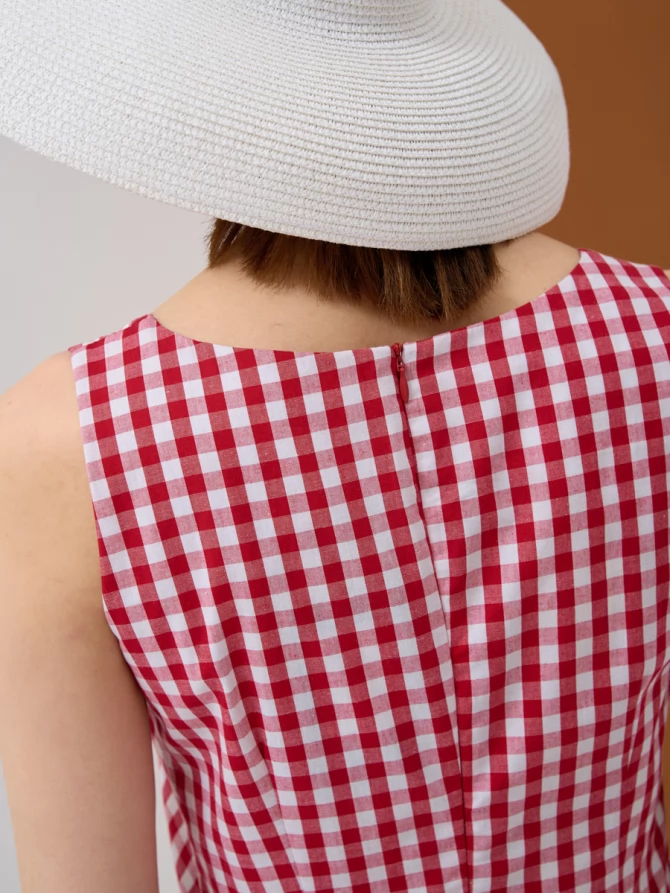 Платье хлопок OD-799-2 клетка красно-белая