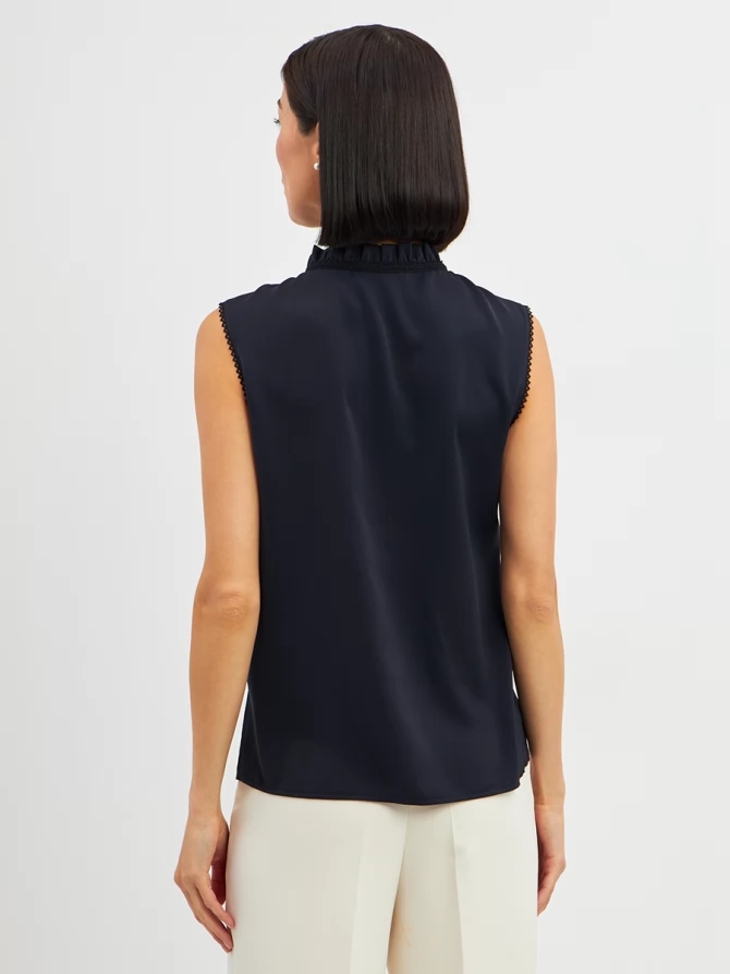 Блузка без рукавов с отделкой из тесьмы OD-973-2 т. синий