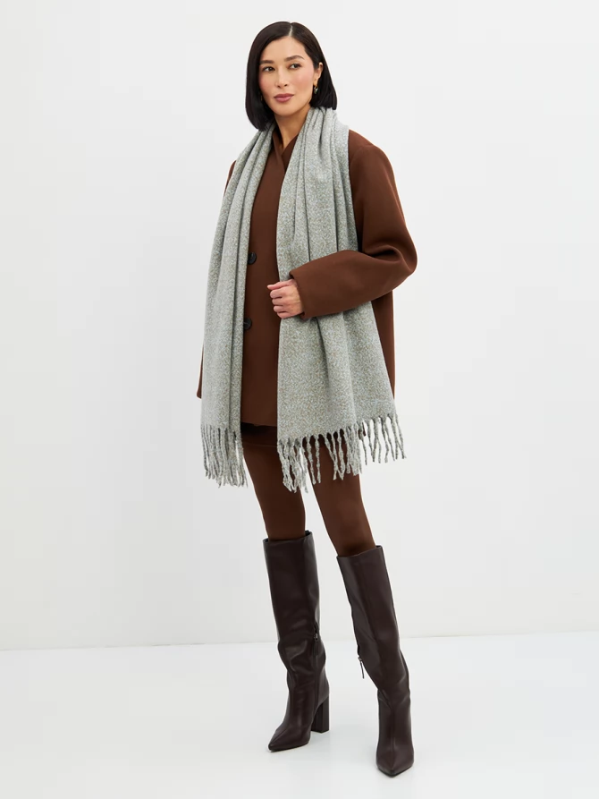 Палантин женский двусторонний меланжевый с бахромой