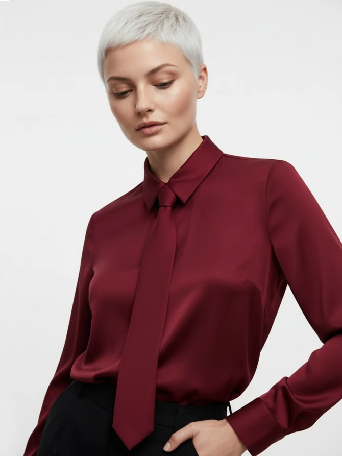 Блузка с галстуком  OD-881-6 бордовый