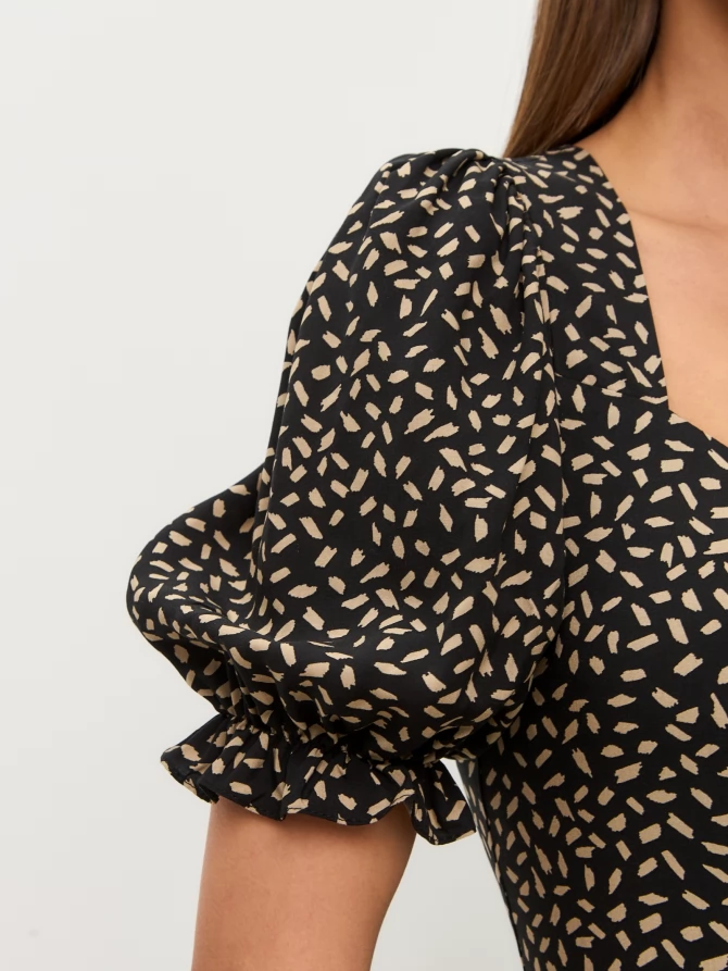 Платье штапель OD-712-7 черный с бежевым