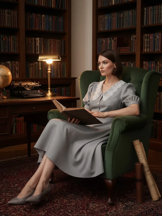 Платье с кружевным воротником  OD-888-2 св.серый