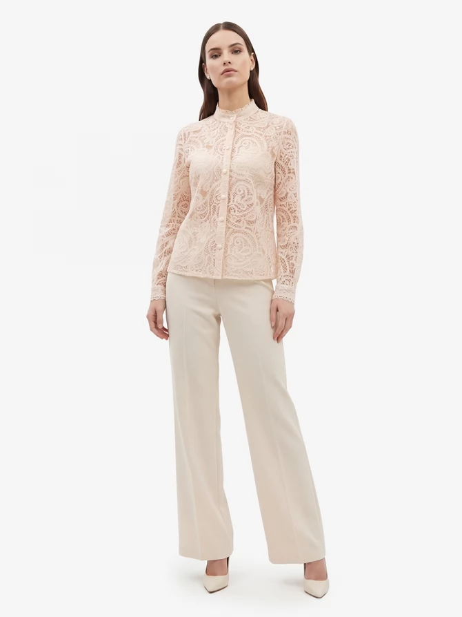 Блузка из кружевной ткани OD-977-3 лосось