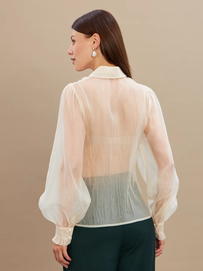 Блузка из органзы со сборкой OD-928-1 молочный