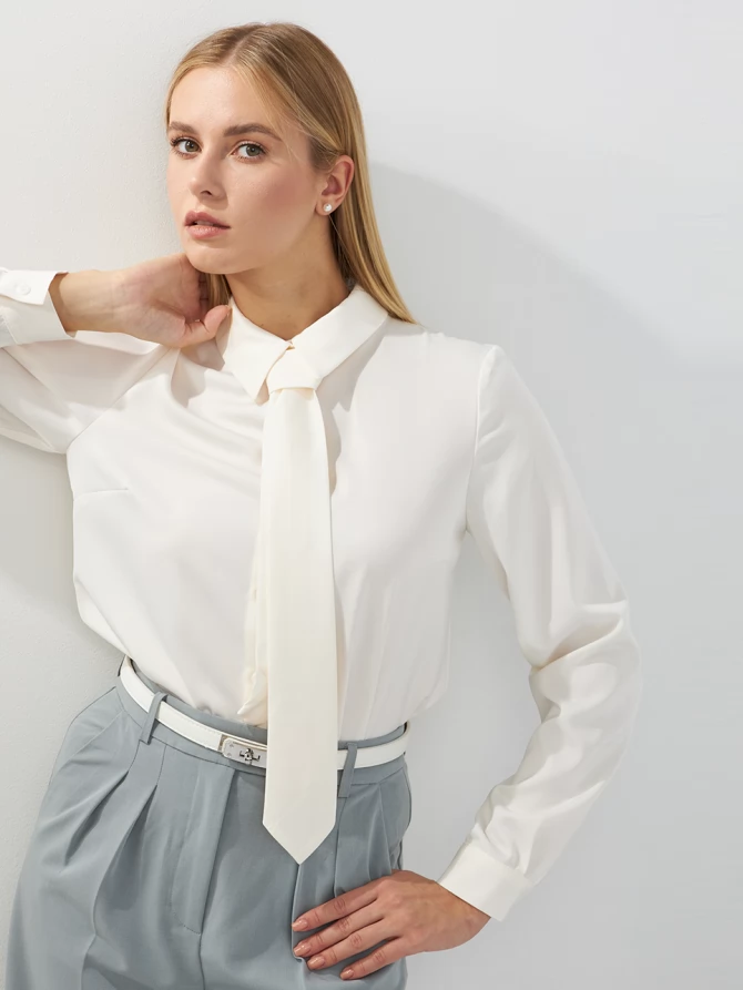Блузка с галстуком  OD-881-7 сливочный