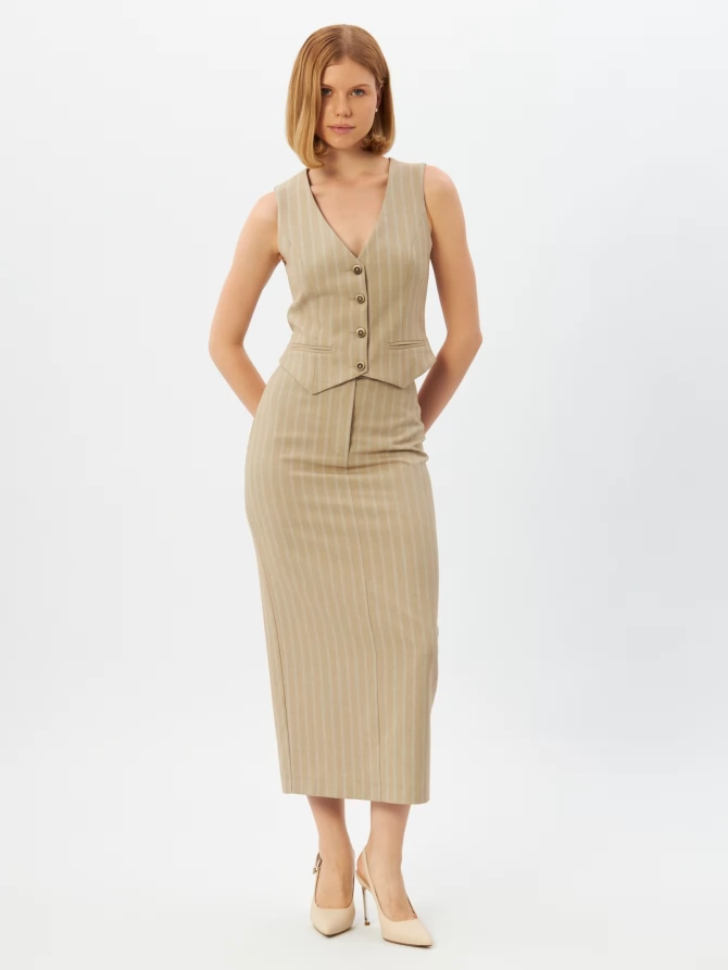 Юбка из костюмной ткани в полоску OD-921-2 капучино