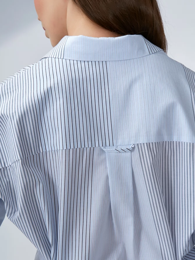 Рубашка полосатая хлопковая серо-голубая