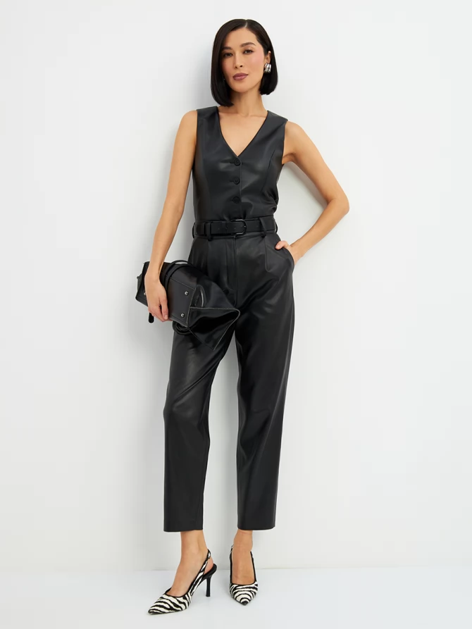 Брюки укороченные из зко-кожи  OD-882-1 черный