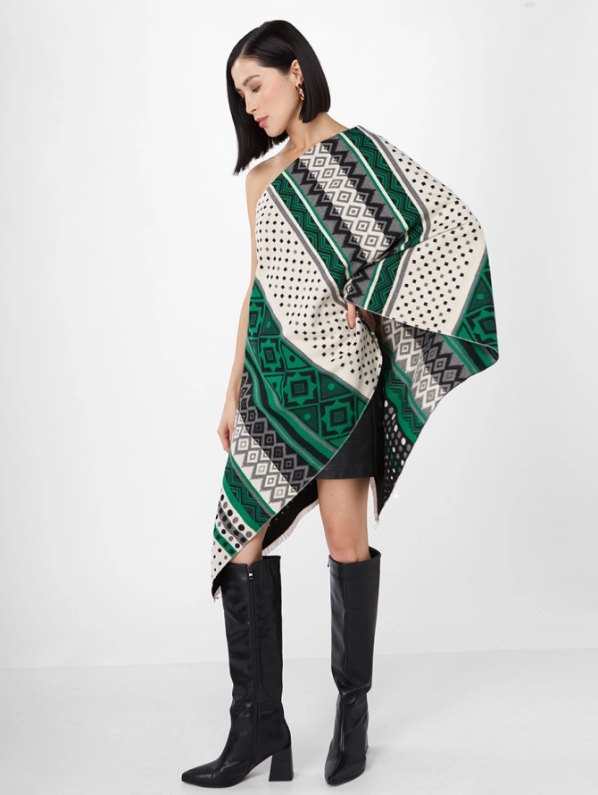 Палантин женский с геометрическим и гороховым принтом