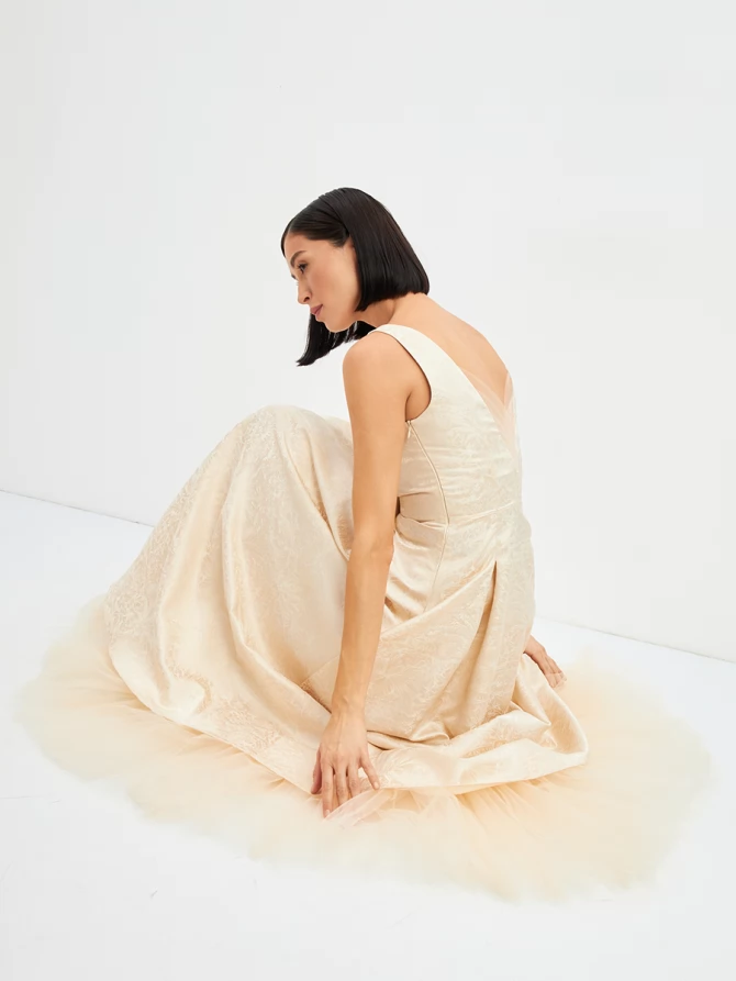 Платье из жаккарда OD-939-1 сливочный