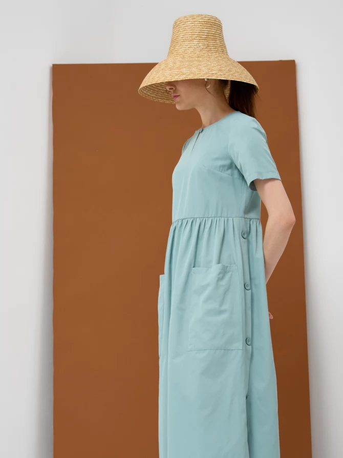 Платье хлопок OD-795-1 с планкой св.зеленое