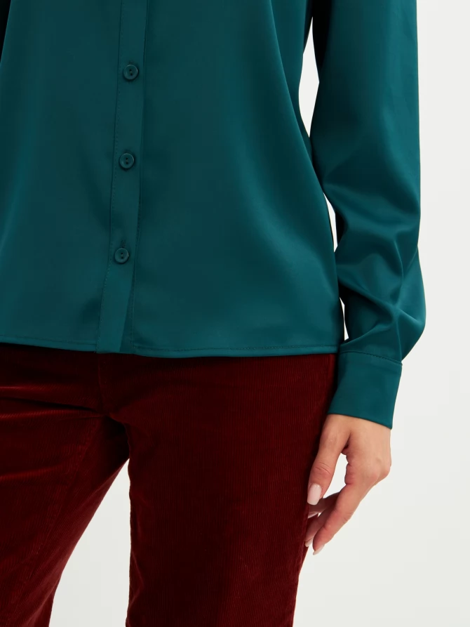 Блузка с кружевом на полочке OD-892-1 т.зеленый