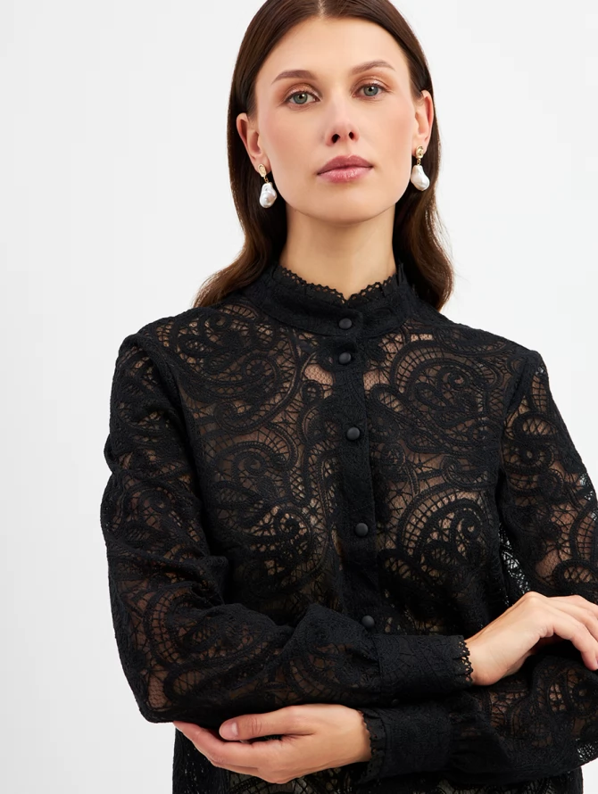 Блузка из кружевной ткани OD-977-2 черный