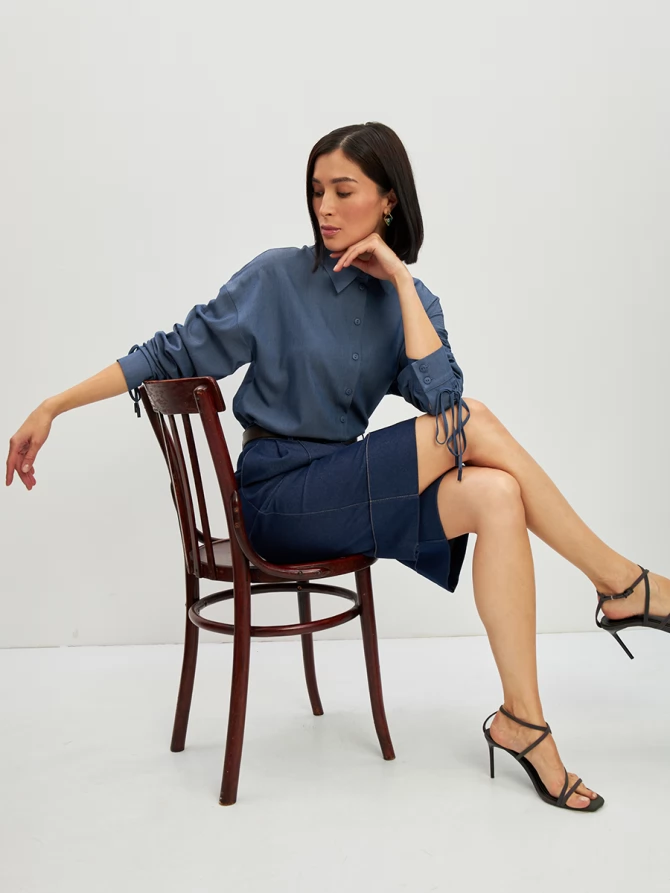 Блузка тонкая джинса OD-858-4 темный джинс