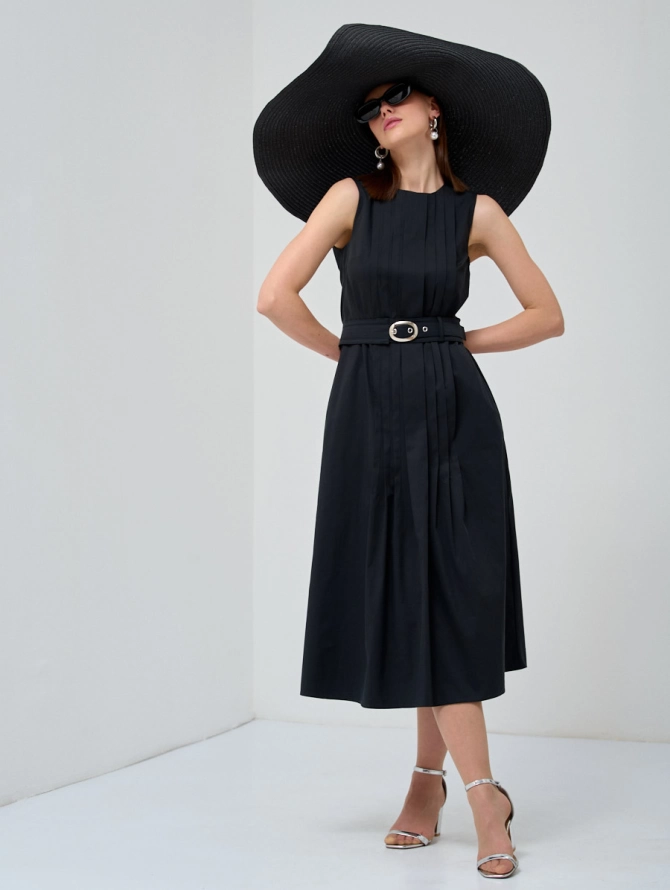Платье хлопковое с поясом черное