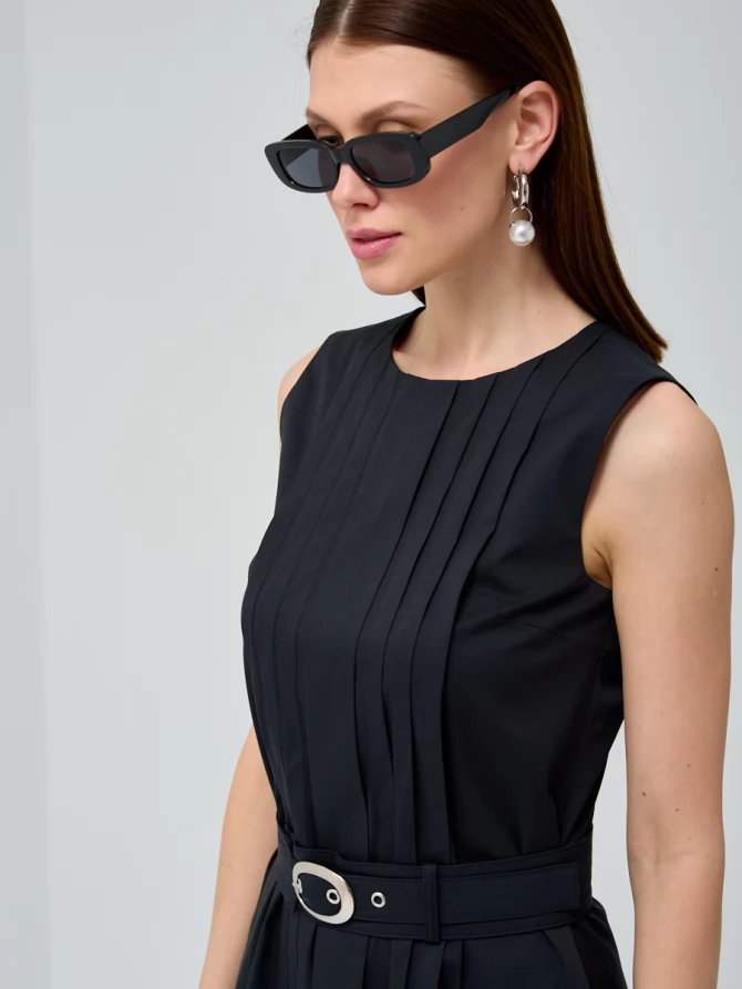 Платье хлопковое с поясом черное