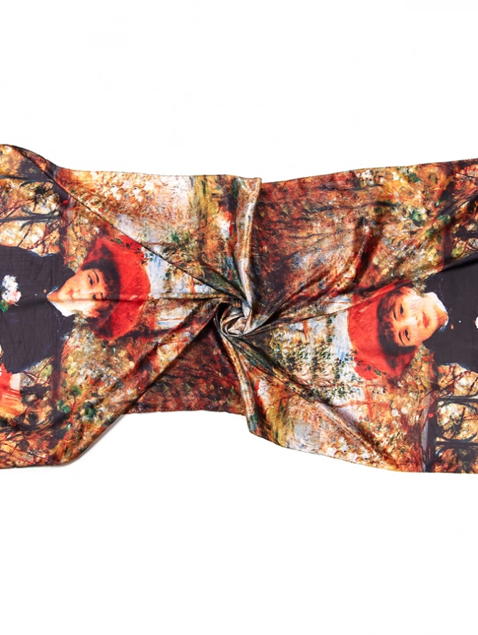 Палантин с художественным принтом "Дама в красной шляпе"