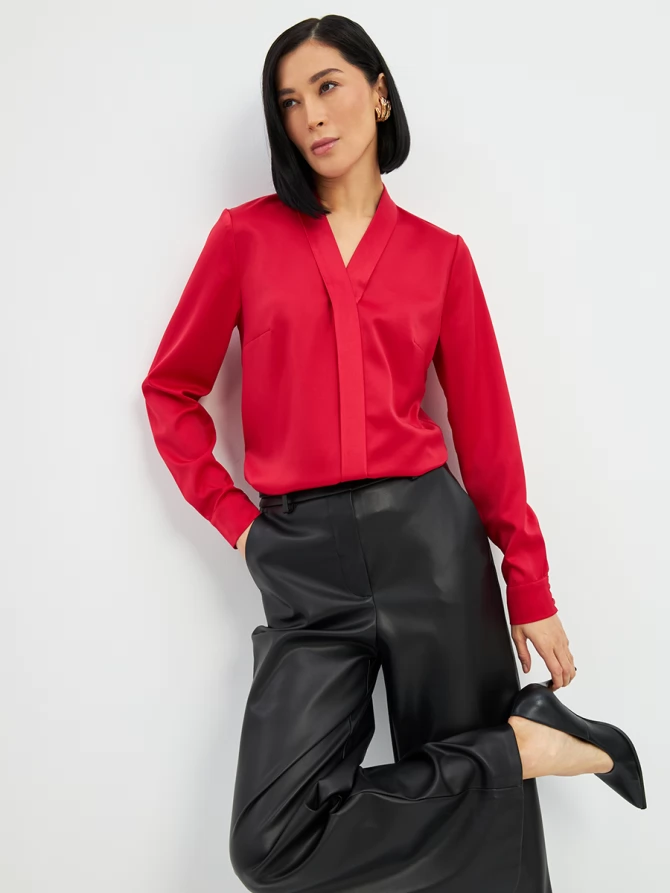 Блузка из сатина с V вырезом OD-8071-4 красный
