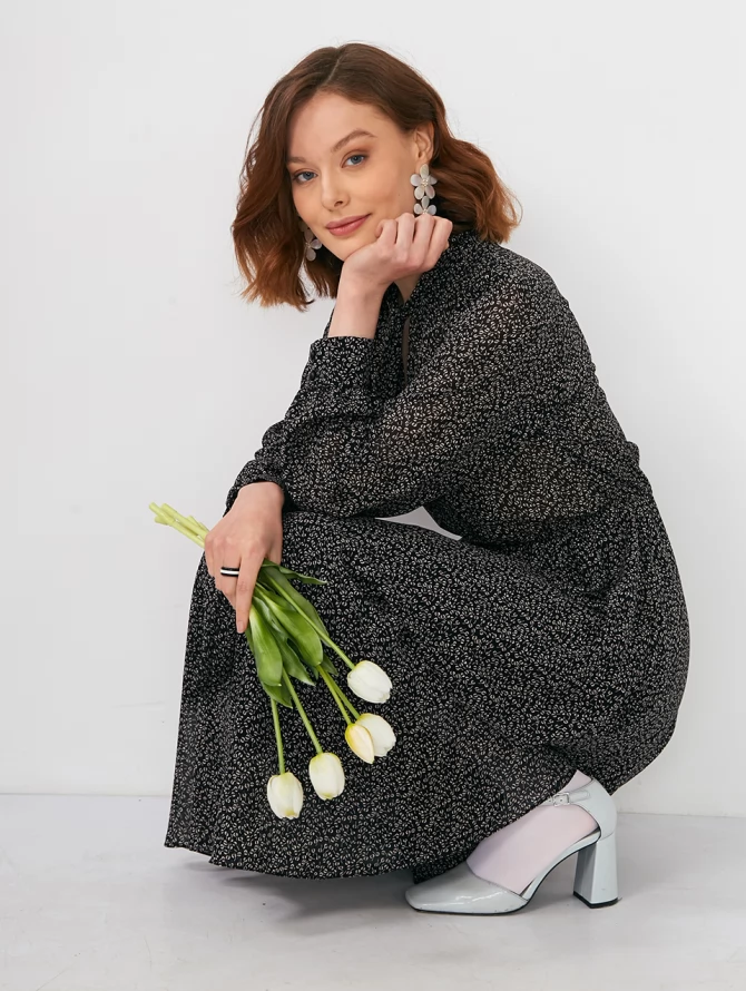 Платье шифон резинка+галстук OD-838-1 черное