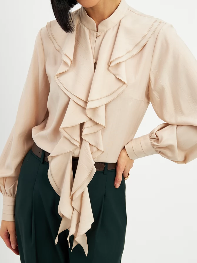Блузкас отлетными рюшами OD-914-1 бежевый
