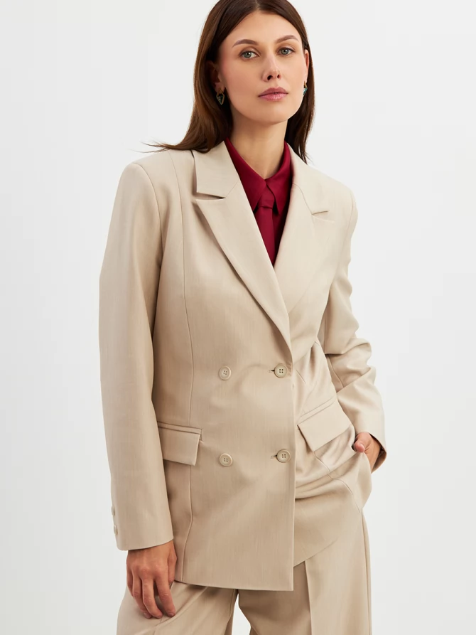 Жакет двубортный на подкладке OD-980-1 бежевый