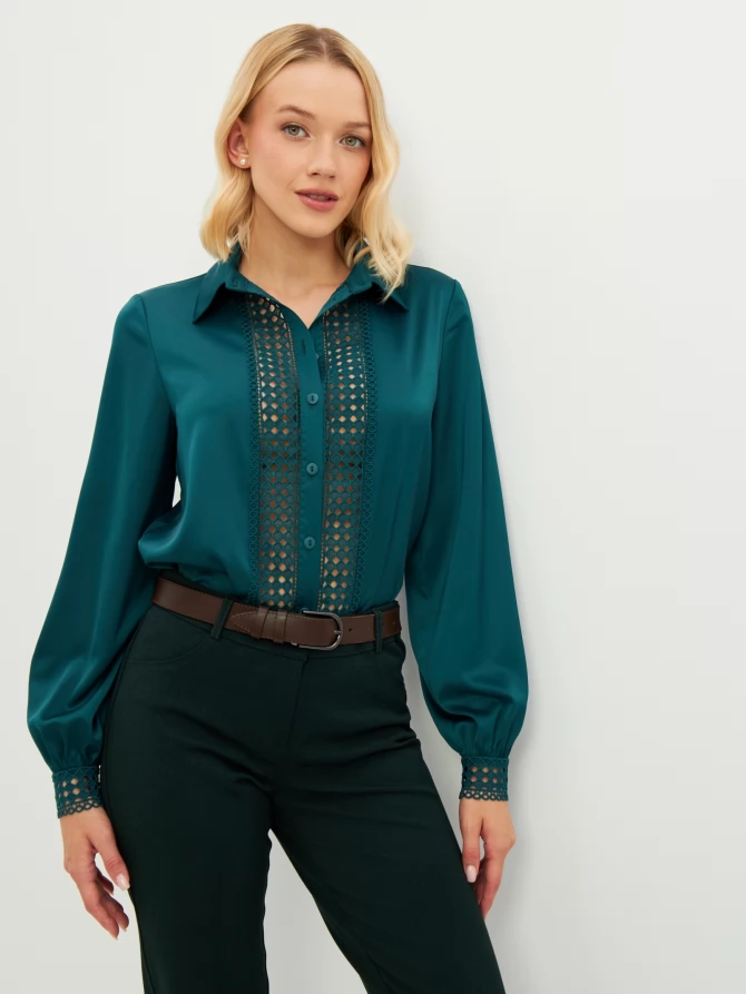 Блузка с кружевом OD-808-3 зеленый