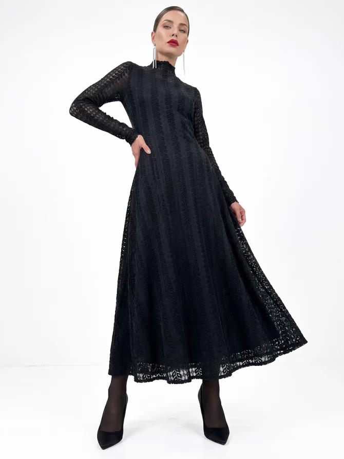 Платье теплое кружевное OD-846-5 черный