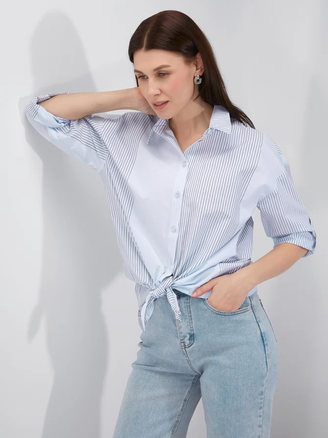 Рубашка полосатая хлопковая серо-голубая