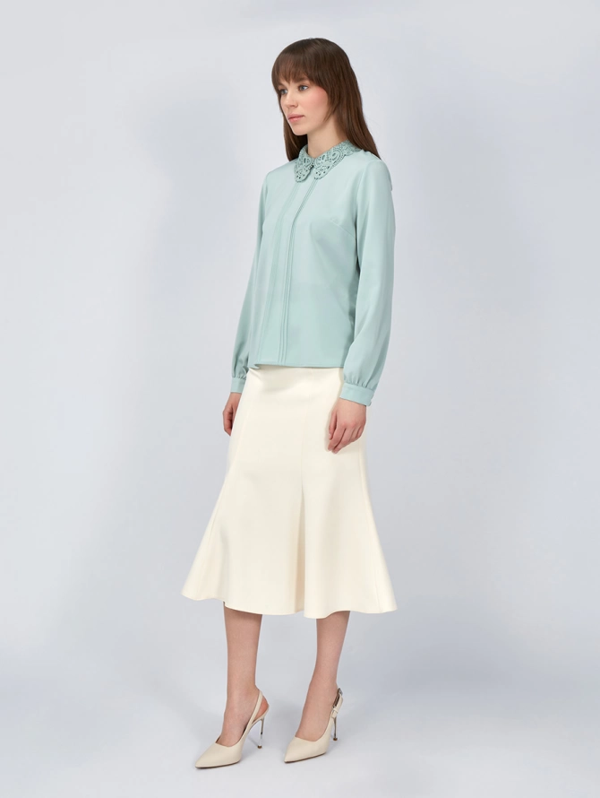 Блузка с кружевным воротником OD-861-5 светло-зеленый