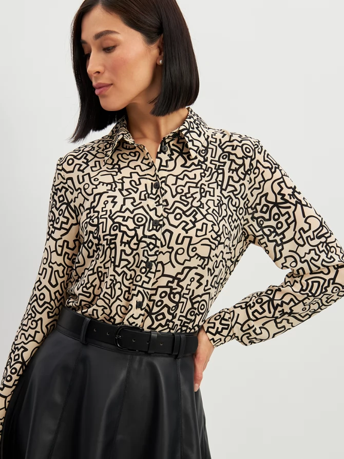 Блузка из шифона OD-887-3 молочный с черным