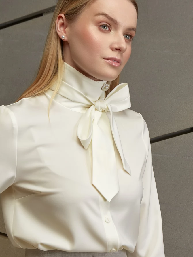 Блузка с галстуком  OD-881-7 сливочный