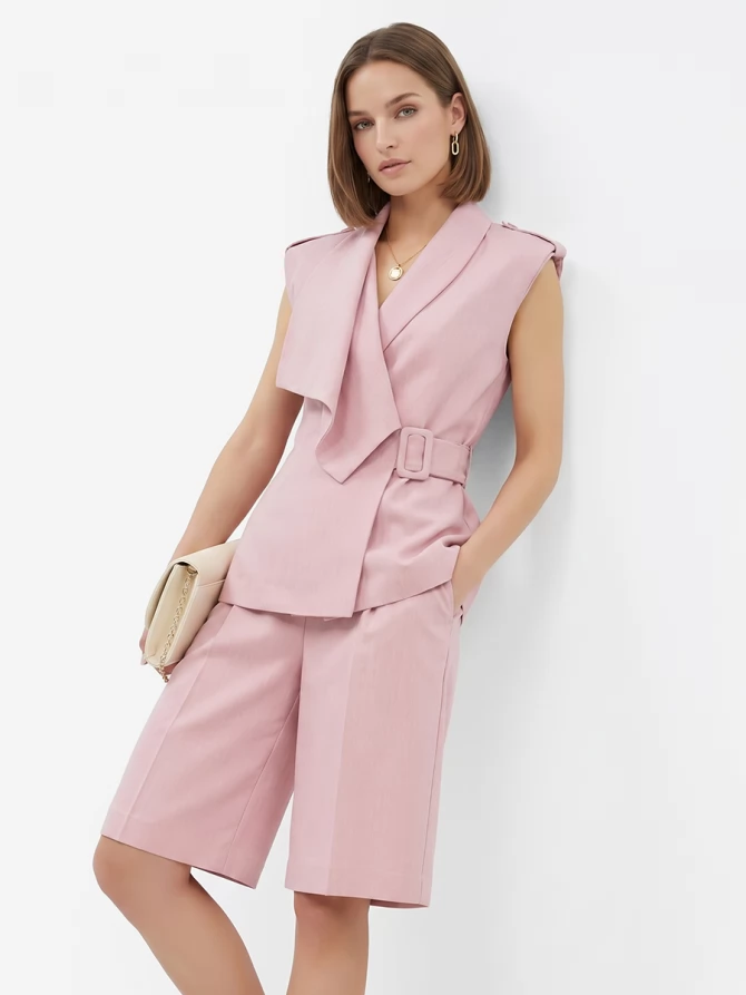 Жилет на запах из костюмной ткани OD-999-2 розовый