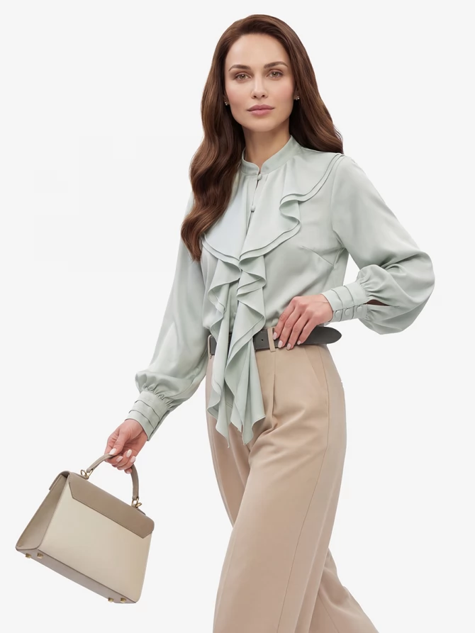 Блузка с отлетными рюшами OD-914-7 полынь