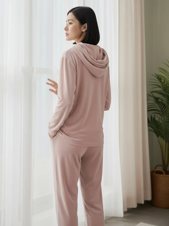 Костюм из велюра со съемным капюшоном и резинкой в комплекте OD-1009-1 розовый