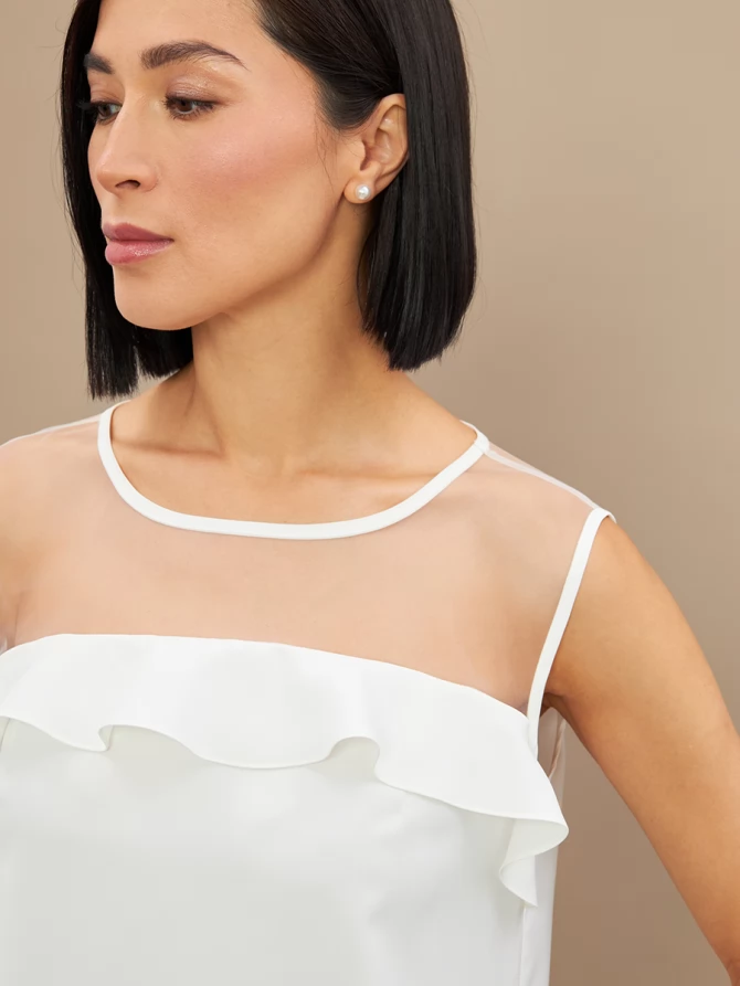 Блузка без рукавов с сеткой и воланом OD-992-1 белый