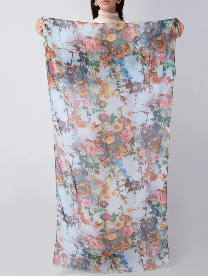 Палантин женский с цветочным принтом KSH16-122-5